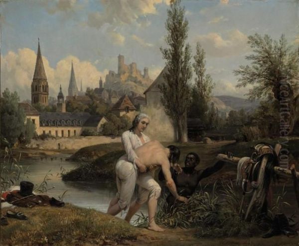 The Duke Of Chartres Saves The Engineer Siret From Drowning Oil Painting by Horace Vernet