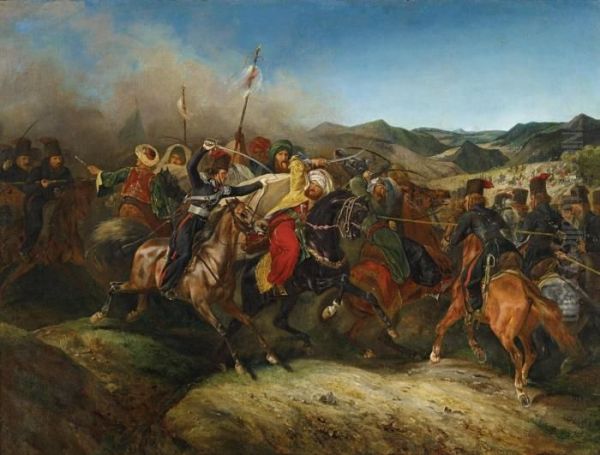 Reiterschlacht Imrussisch-turkischen Krieg Oil Painting by Horace Vernet