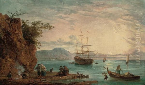 Fisherfolk On The Estuary At Dusk Oil Painting by Horace Vernet