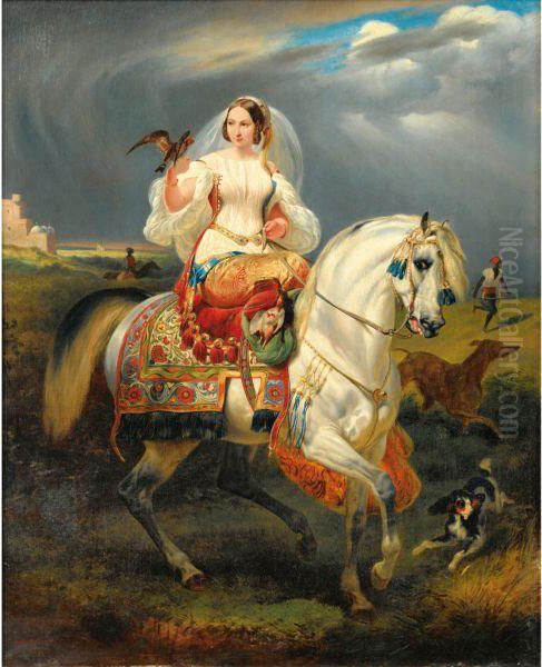 Cavaliere Algerienne Avec Un Faucon Oil Painting by Horace Vernet