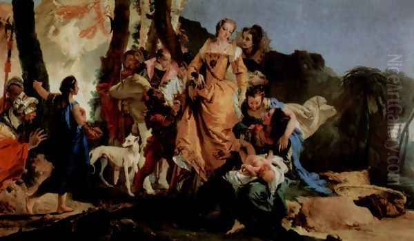 The suspension of the small Moses in a Binsenkorb in water, Fragment Oil Painting by Giovanni Battista Tiepolo