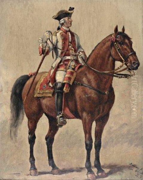 Portrait D'un Officier En Costume Louis Xvde Cavalerie A Cheval Oil Painting by Horace Vernet