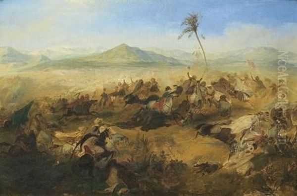 Scene De Bataille En Afrique Du Nord Oil Painting by Horace Vernet