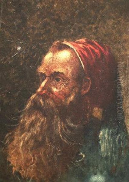 Manner Of Emile Jean Horace 
Vernet -- Portrait Of A Bearded Man Head And Shoulders Turned To The 
Left; Watercolour, 34x26cm Oil Painting by Horace Vernet