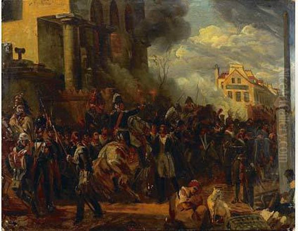 Esquisse Du Tableau Conserve Au Louvre : La Barricade De Clichy Oil Painting by Horace Vernet