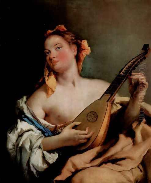 Young singer with a mandolin Oil Painting by Giovanni Battista Tiepolo