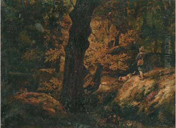 Chasseur Et Son Chien Dans Un Sous-bois Oil Painting by Horace Vernet