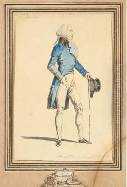 Portrait De Monsieur Brunet Appuye Sur Une Canne, De Profil Tournevers La Droite Oil Painting by Horace Vernet