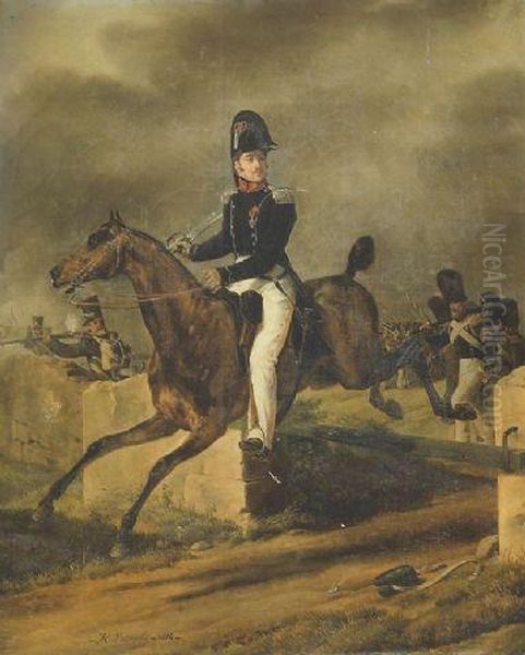 Officier A Cheval Oil Painting by Horace Vernet