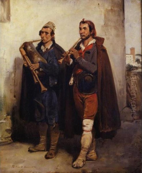 Village Musicians Oil Painting by Horace Vernet