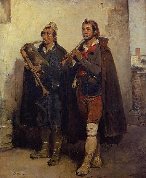 Two Pipe Players Oil Painting by Horace Vernet