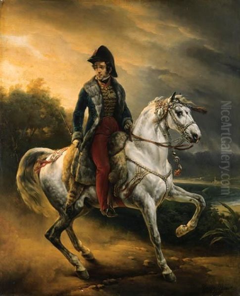 Portrait Of Justo Machado Y Salcedo, Spanish Consul In Paris Onhorseback Oil Painting by Horace Vernet