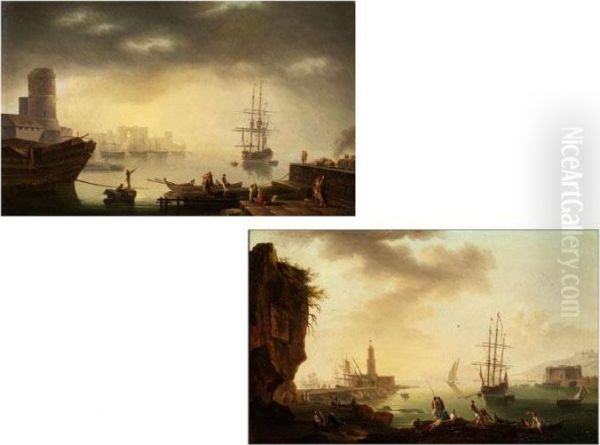 Sudliche Hafenansichten Im Spatlicht Oil Painting by Claude-joseph Vernet