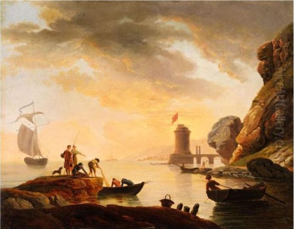 Heimkehr Der Fischer In Einer Bucht Imabendrot Oil Painting by Claude-joseph Vernet