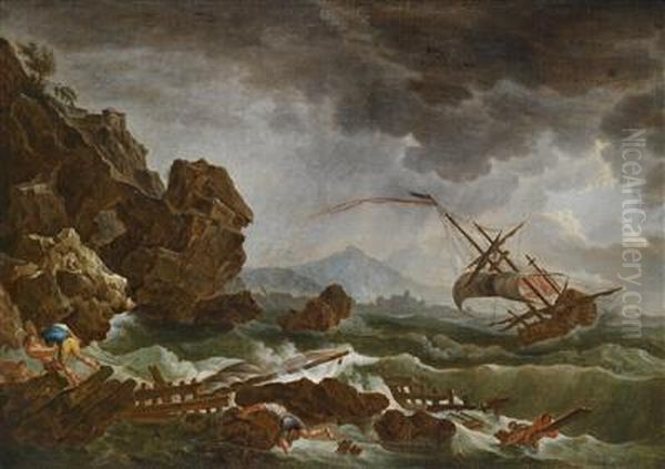 A Shipwreck Off A Rocky Coast Oil Painting by Claude-joseph Vernet