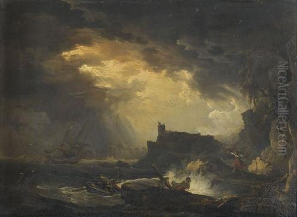 Sturmische Kustenpartie. Oil Painting by Claude-joseph Vernet