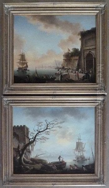 Dutch Ship Off An Eastern Harbour Oil Painting by Claude-joseph Vernet