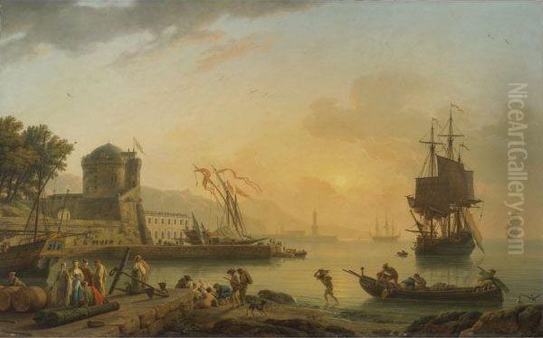 A Grand View Of The Sea Shore Oil Painting by Claude-joseph Vernet