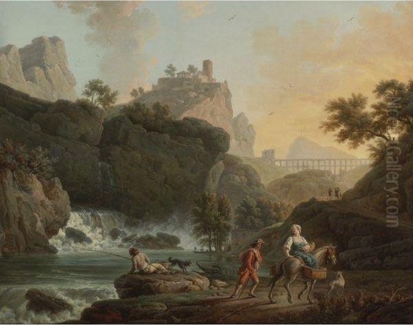 A Rocky Landscape Oil Painting by Claude-joseph Vernet