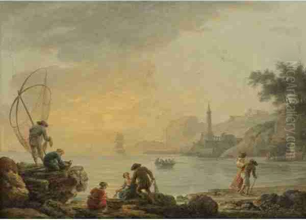 Sunrise With Fishermen Oil Painting by Claude-joseph Vernet