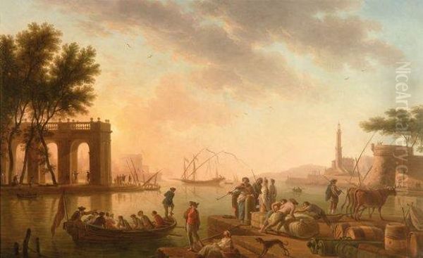 Turcs Dans Un Port De Mediterranee Oil Painting by Claude-joseph Vernet