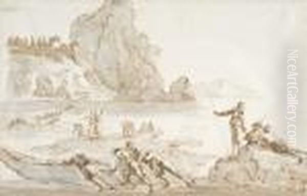 Pecheurs Napolitains Sur Un Rivage Oil Painting by Claude-joseph Vernet