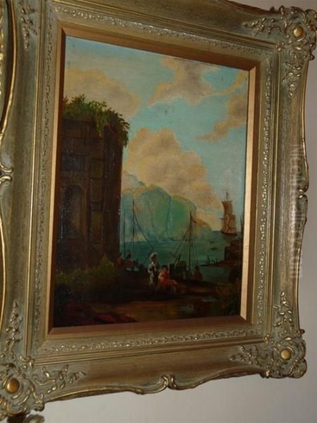 Continental Harbour Scene Oil Painting by Claude-joseph Vernet