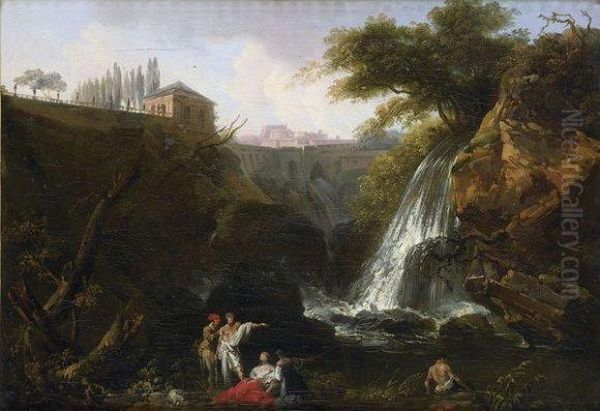 La Cascade De Tivoli Et La Villa De Mecene Oil Painting by Claude-joseph Vernet