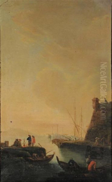 Marina Con Figure Oil Painting by Claude-joseph Vernet