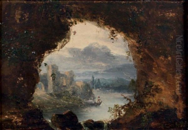 La Barque, Vue De La Grotte Oil Painting by Claude-joseph Vernet