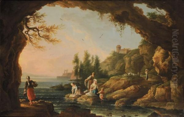 Paesaggio Costiero Con Lavandaie Oil Painting by Claude-joseph Vernet