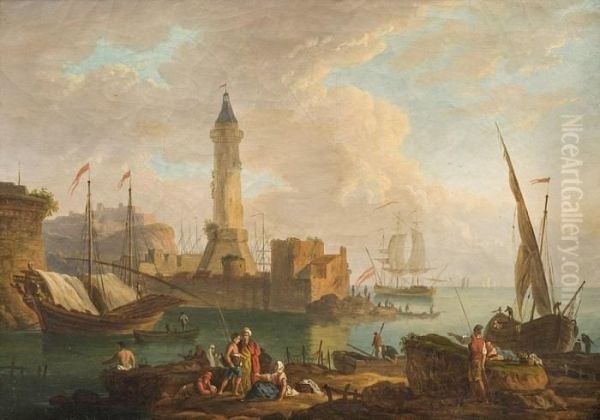 Rivage Mediterraneen Anime De Pecheurs Oil Painting by Claude-joseph Vernet