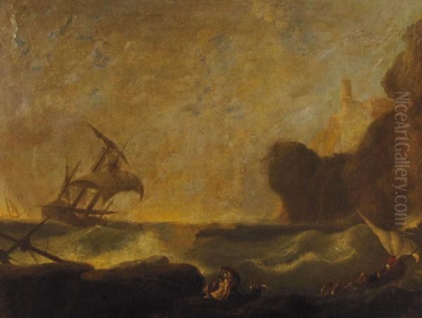 Marina In Burrasca Oil Painting by Claude-joseph Vernet