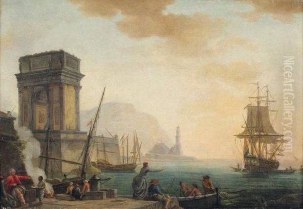 Le Vieux Port D'ancone Oil Painting by Claude-joseph Vernet