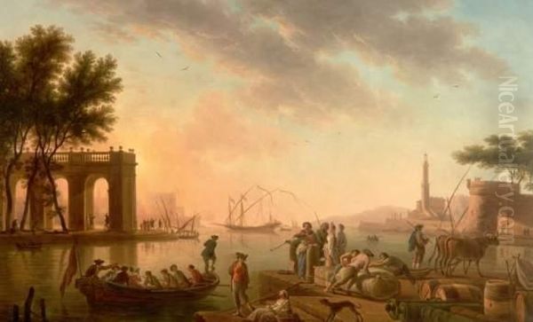 Turcs Dans Un Port De Mediterranee Oil Painting by Claude-joseph Vernet