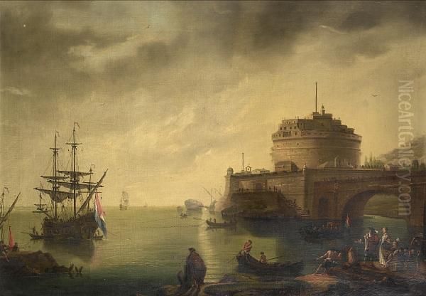 Capriccio
Of A Mediterranean Harbour With The Castel Sant'angelo Oil Painting by Claude-joseph Vernet