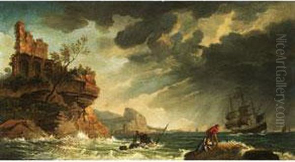 Felsenkuste Bei Nahendem Gewitter Oil Painting by Claude-joseph Vernet