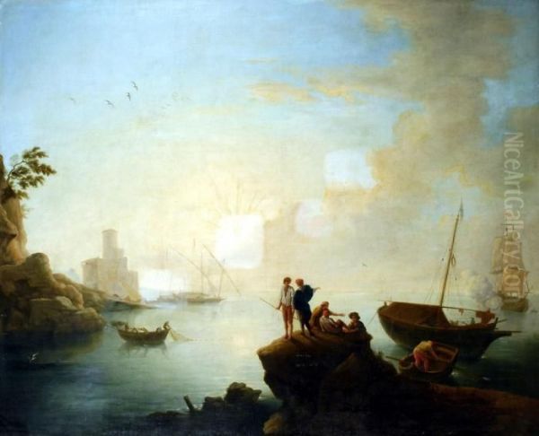 Costa Del Mediterraneo Con Pescatori E Barche Oil Painting by Claude-joseph Vernet