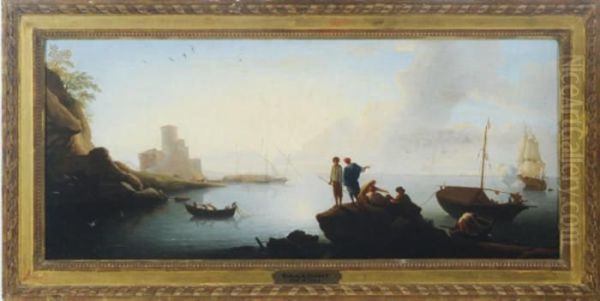 Fisherman Resting On The Rocks By The Bay Oil Painting by Claude-joseph Vernet