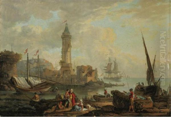 View Of A Harbor Oil Painting by Claude-joseph Vernet