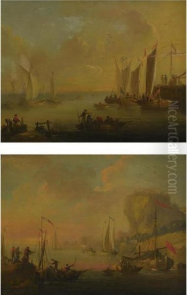 Views Of Mediterranean Harbors: A Pair Of Paintings Oil Painting by Claude-joseph Vernet