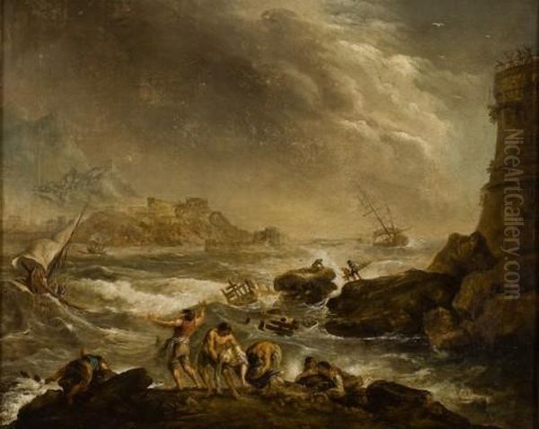 Schiffbruch An Felsiger Kuste Oil Painting by Claude-joseph Vernet