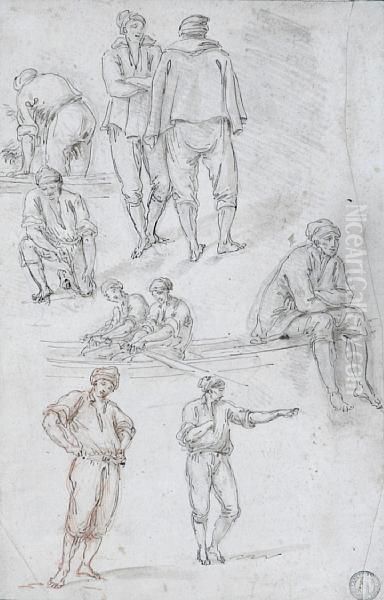 A Study Of Peasant Men Oil Painting by Claude-joseph Vernet