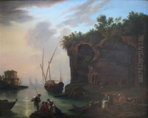 A Mediterranean Coastal View Oil Painting by Claude-joseph Vernet