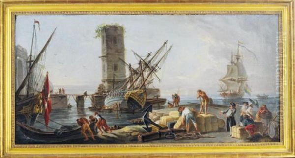 A Mediterranean Port With Figures On The Quay Oil Painting by Claude-joseph Vernet