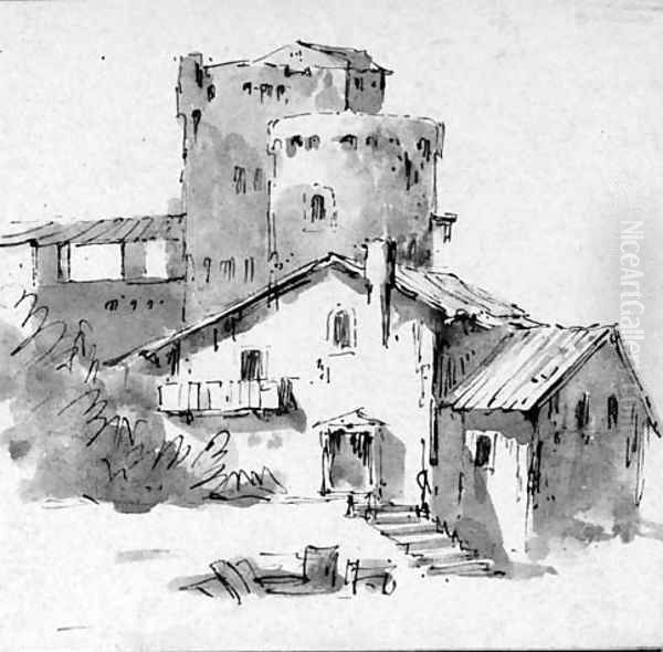 A fortified farmhouse Oil Painting by Giovanni Battista Tiepolo