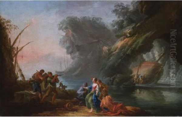 Ideallandschaft Mit
 Meeresbucht, Grotte Und Staffagefiguren Oil Painting by Claude-joseph Vernet