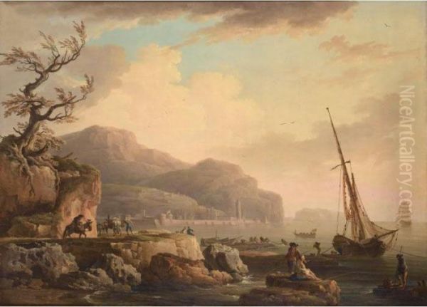 Vue D'un Port Mediterraneen Oil Painting by Claude-joseph Vernet