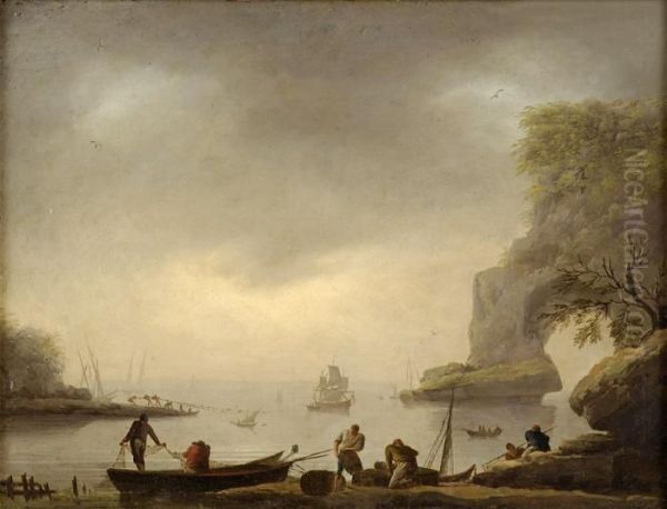 Mittelmeerhafen Mit Regem Treiben. Oil Painting by Claude-joseph Vernet