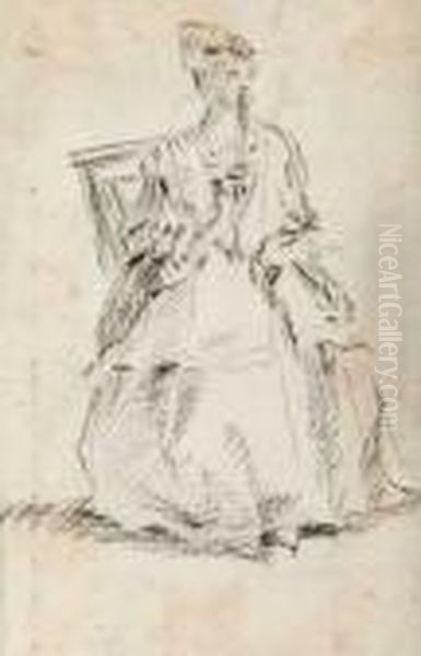 Study Of A Seated Woman With A Fan Oil Painting by Claude-joseph Vernet